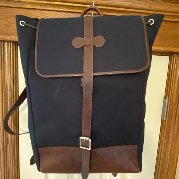 Pittards Daines Hathaway England Pebbled Leather Canvas Backpack Brown Navy Blac - Picture 1 of 10